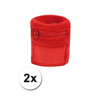 Pols zweetbandje met rits rood 2x