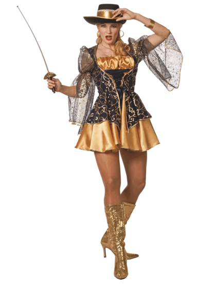 Zwart garde jurkje voor dames met gouden details