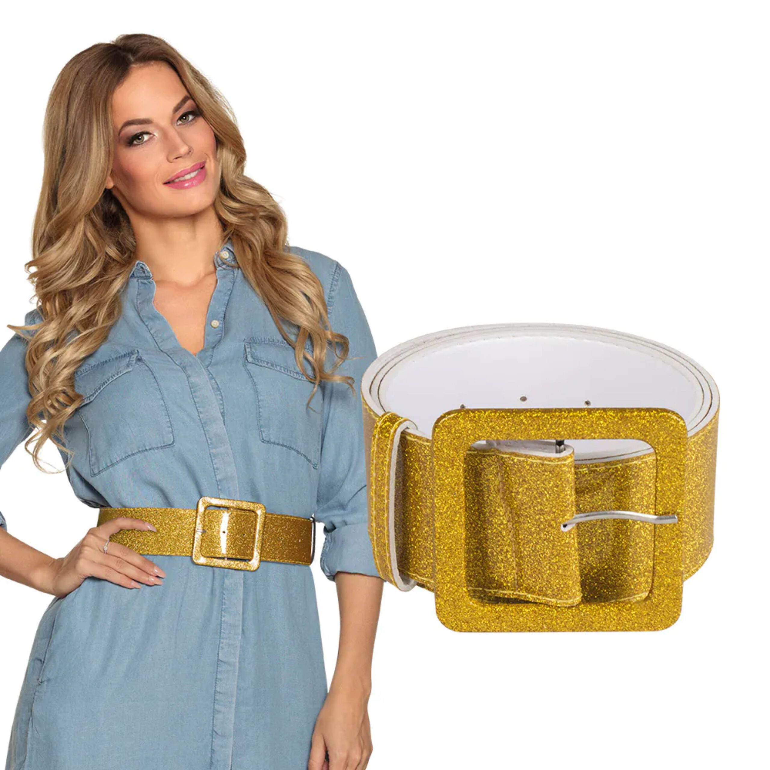 Carnaval verkleedkleding riem - glitter goud -120 cm - Dames - brede riem