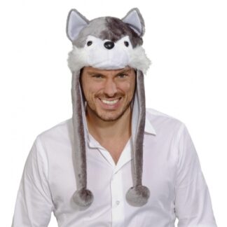 Wolf verkleed muts - grijs - volwassenen - dieren verkleed accessoires - wolven hoed