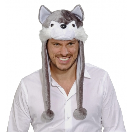 Wolf verkleed muts - grijs - volwassenen - dieren verkleed accessoires - wolven hoed