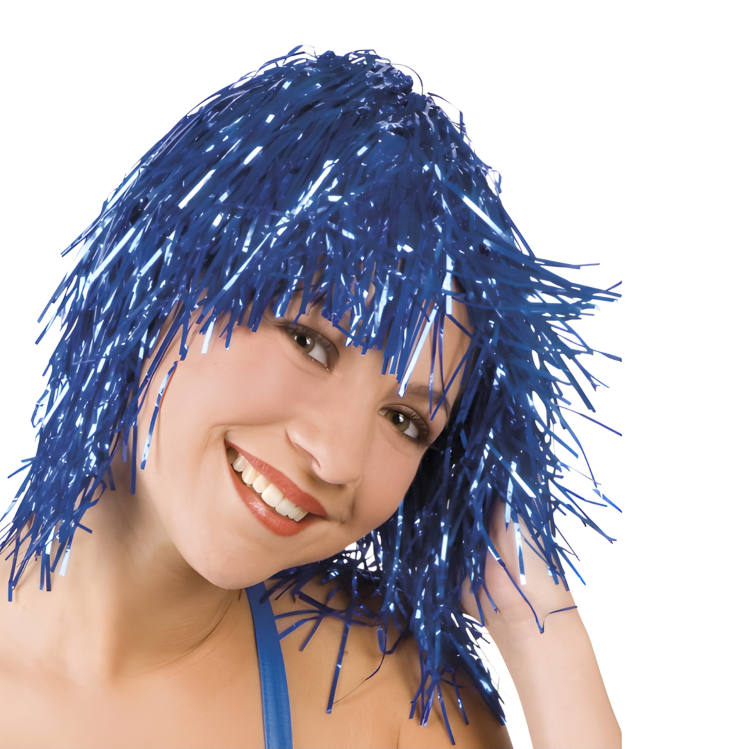 Pruik - blauw - folie - seventies - disco - verkleden - carnaval