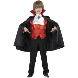 Dracula kostuum - zwart/rood - 4 delig - carnaval - halloween - verkleedkleding - kinderen